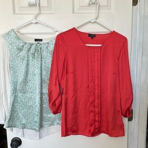 The Limited Red Blouse with Pleated Front & White with Blue & Green Polka Dots
